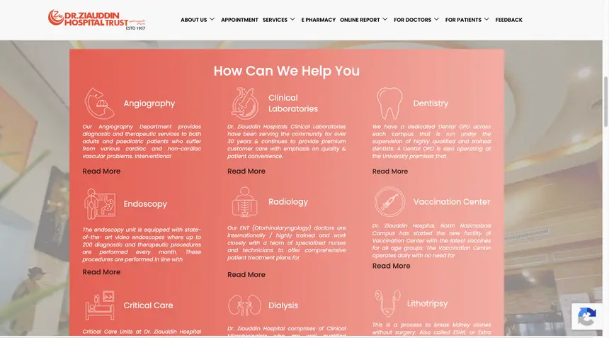 Ziauddin Hospital Website project screenshot